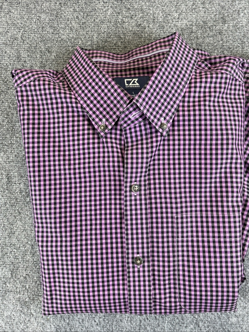 Cutter & Buck Purple and Black Gingham Button-Down Shirt